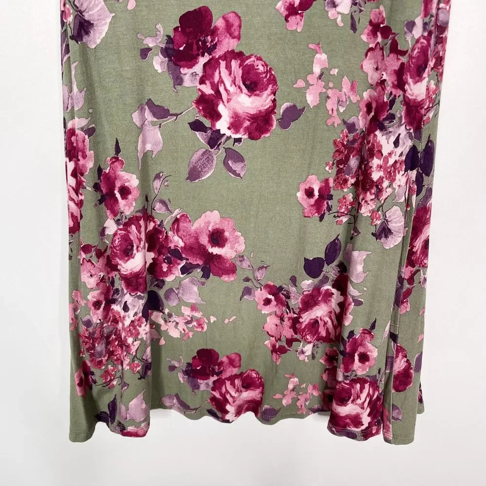 Francescas Alya XS Sage Green Pink Red Floral Keyhole Knit Dress Summer ALine